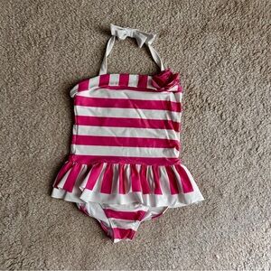 Janie and Jack Pink and White Striped One Piece Swimsuit